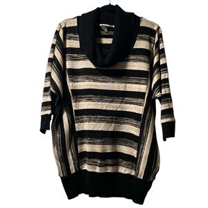 Lea Apparel Women's Knit Sweater Stripes Black Cream Size XL Striped Cowl Neck